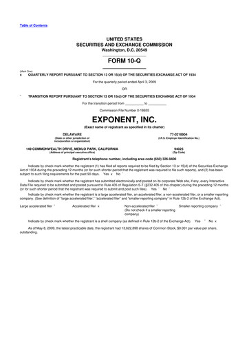 Thumbnail Exponent
 10-Q Quarterly Report FY 