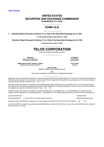 Thumbnail Telos 10-Q Quarterly Report FY 