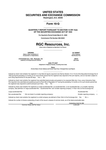 Miniature RGC Resources 10-Q Rapport trimestriel  
