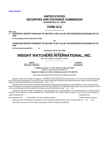 Thumbnail Weight Watchers 10-Q Quarterly Report FY 