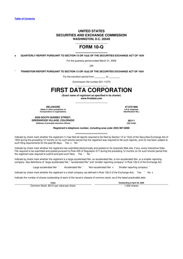 Thumbnail First Data Corporation 10-Q Quarterly Report FY 