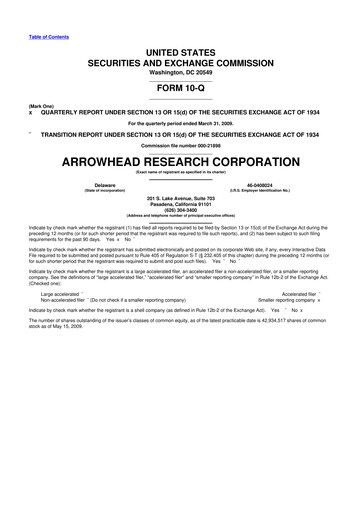 Thumbnail Arrowhead Pharmaceuticals
 10-Q Quarterly Report FY 