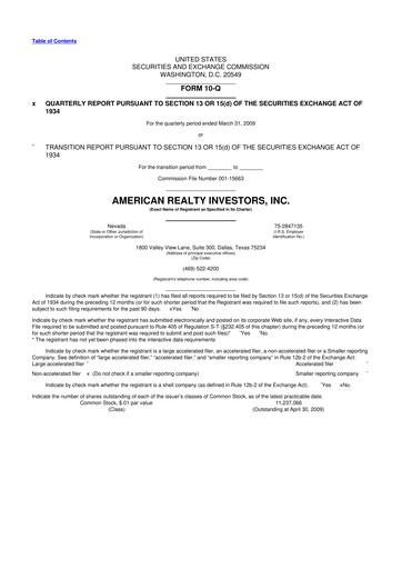 Thumbnail American Realty Investors 10-Q Quarterly Report FY 