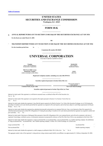 Thumbnail Universal Corporation
 10-K Annual Report 