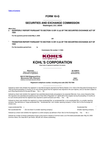 Thumbnail Kohl's
 10-Q Quarterly Report FY 