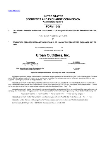 Thumbnail Urban Outfitters
 10-Q Quarterly Report FY 