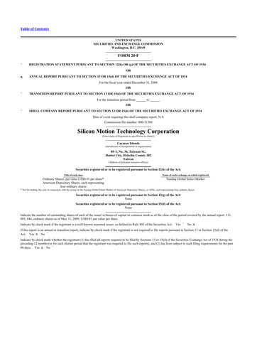 Thumbnail Silicon Motion
 20-F Annual Report 