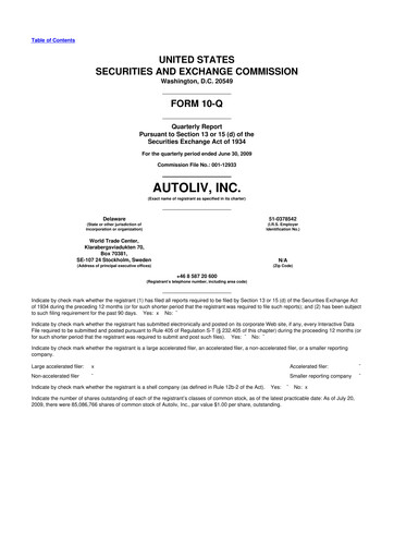 Vorschaubild Autoliv 10-Q Quartalsbericht  
