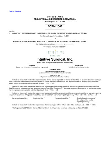 Thumbnail Intuitive Surgical 10-Q Quarterly Report FY 