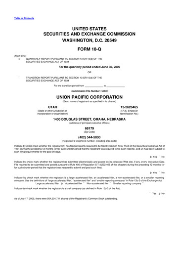 Thumbnail Union Pacific Corporation 10-Q Quarterly Report FY 