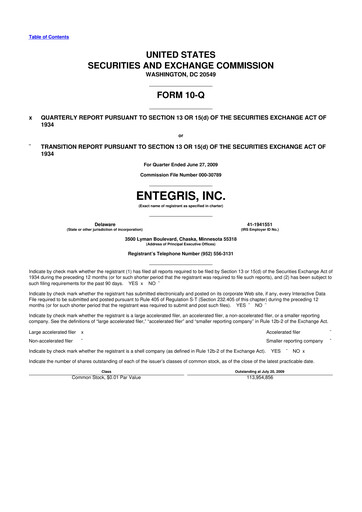 Miniature Entegris 10-Q Rapport trimestriel  
