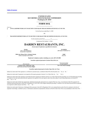 Thumbnail Darden Restaurants
 10-K Annual Report 