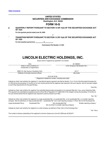 Thumbnail Lincoln Electric
 10-Q Quarterly Report FY 