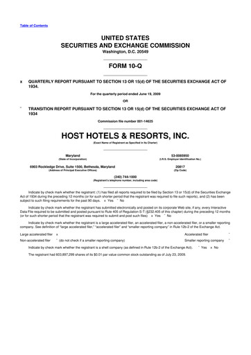 Thumbnail Host Hotels & Resorts
 10-Q Quarterly Report FY 