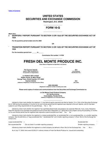 Thumbnail Fresh Del Monte Produce
 10-Q Quarterly Report FY 