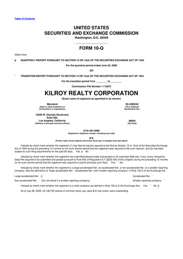 Thumbnail Kilroy Realty 10-Q Quarterly Report FY 
