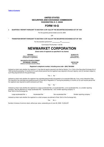 Miniature NewMarket Corp 10-Q Rapport trimestriel  