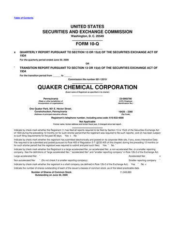 Miniature Quaker Houghton 10-Q Rapport trimestriel  
