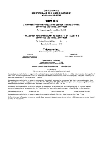 Thumbnail Tidewater 10-Q Quarterly Report FY 