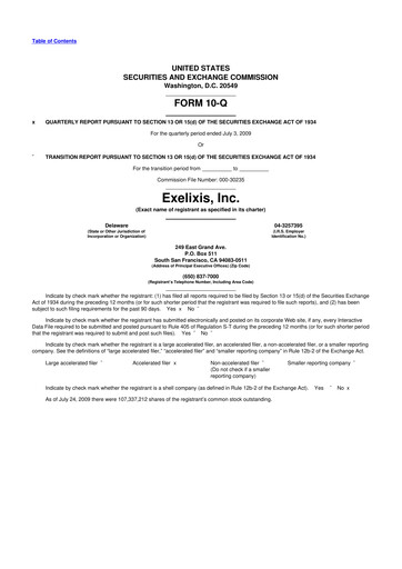 Thumbnail Exelixis 10-Q Quarterly Report FY 