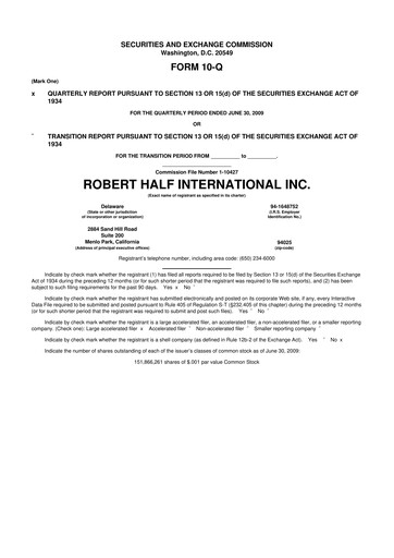 Miniature Robert Half 10-Q Rapport trimestriel  
