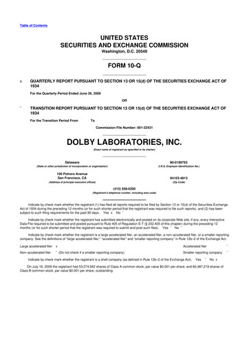 Thumbnail Dolby 10-Q Quarterly Report FY 