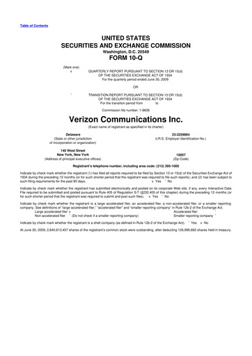 Thumbnail Verizon 10-Q Quarterly Report FY 