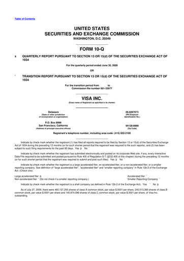 Vorschaubild Visa 10-Q Quartalsbericht  