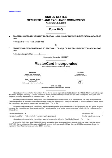 Vorschaubild Mastercard 10-Q Quartalsbericht  