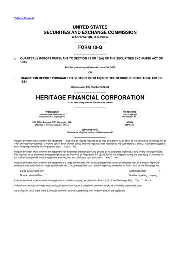 Thumbnail Heritage Financial 10-Q Quarterly Report FY 