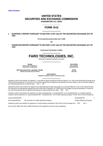 Miniature Faro Technologies
 10-Q Rapport trimestriel  