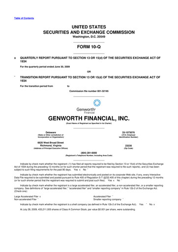 Miniature Genworth Financial
 10-Q Rapport trimestriel  