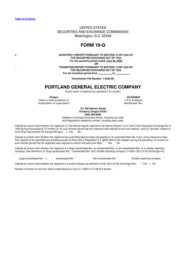 Miniature Portland General Electric
 10-Q Rapport trimestriel  