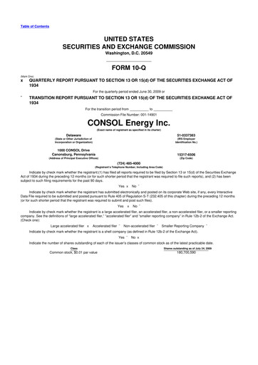 Thumbnail CNX Resources
 10-Q Quarterly Report FY 