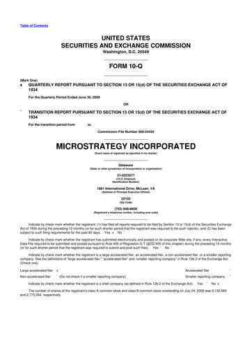 Miniature Strategy 
 (MicroStrategy) 10-Q Rapport trimestriel  