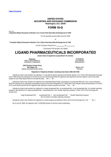 Miniature Ligand Pharmaceuticals 10-Q Rapport trimestriel  