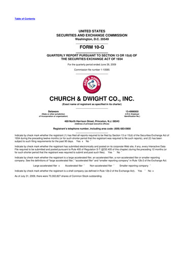 Thumbnail Church & Dwight
 10-Q Quarterly Report FY 