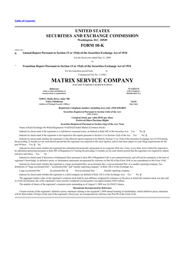Thumbnail Matrix Service Company 10-K Annual Report 