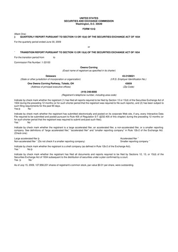 Miniature Owens Corning
 10-Q Rapport trimestriel  