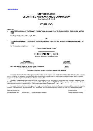 Thumbnail Exponent
 10-Q Quarterly Report FY 