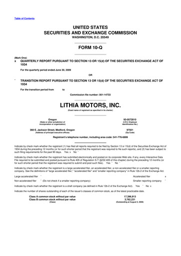 Vorschaubild Lithia Motors 10-Q Quartalsbericht  