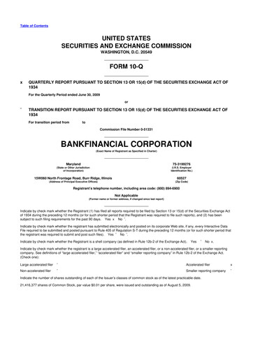 Thumbnail BankFinancial 10-Q Quarterly Report FY 