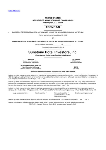 Thumbnail Sunstone Hotel Investors
 10-Q Quarterly Report FY 