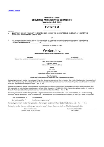 Miniature Ventas 10-Q Rapport trimestriel  