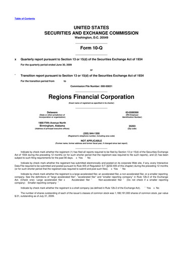 Thumbnail Regions Financial
 10-Q Quarterly Report FY 