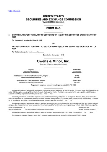 Thumbnail Owens & Minor

 10-Q Quarterly Report FY 