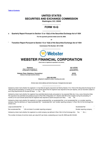 Thumbnail Webster Financial 10-Q Quarterly Report FY 