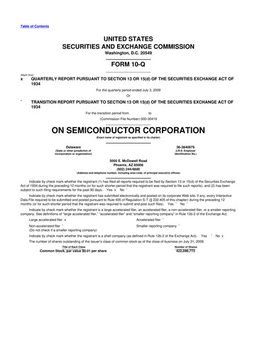 Thumbnail ON Semiconductor 10-Q Quarterly Report FY 