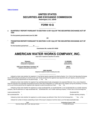Thumbnail American Water 10-Q Quarterly Report FY 