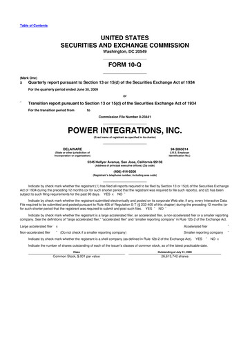 Miniature Power Integrations
 10-Q Rapport trimestriel  
